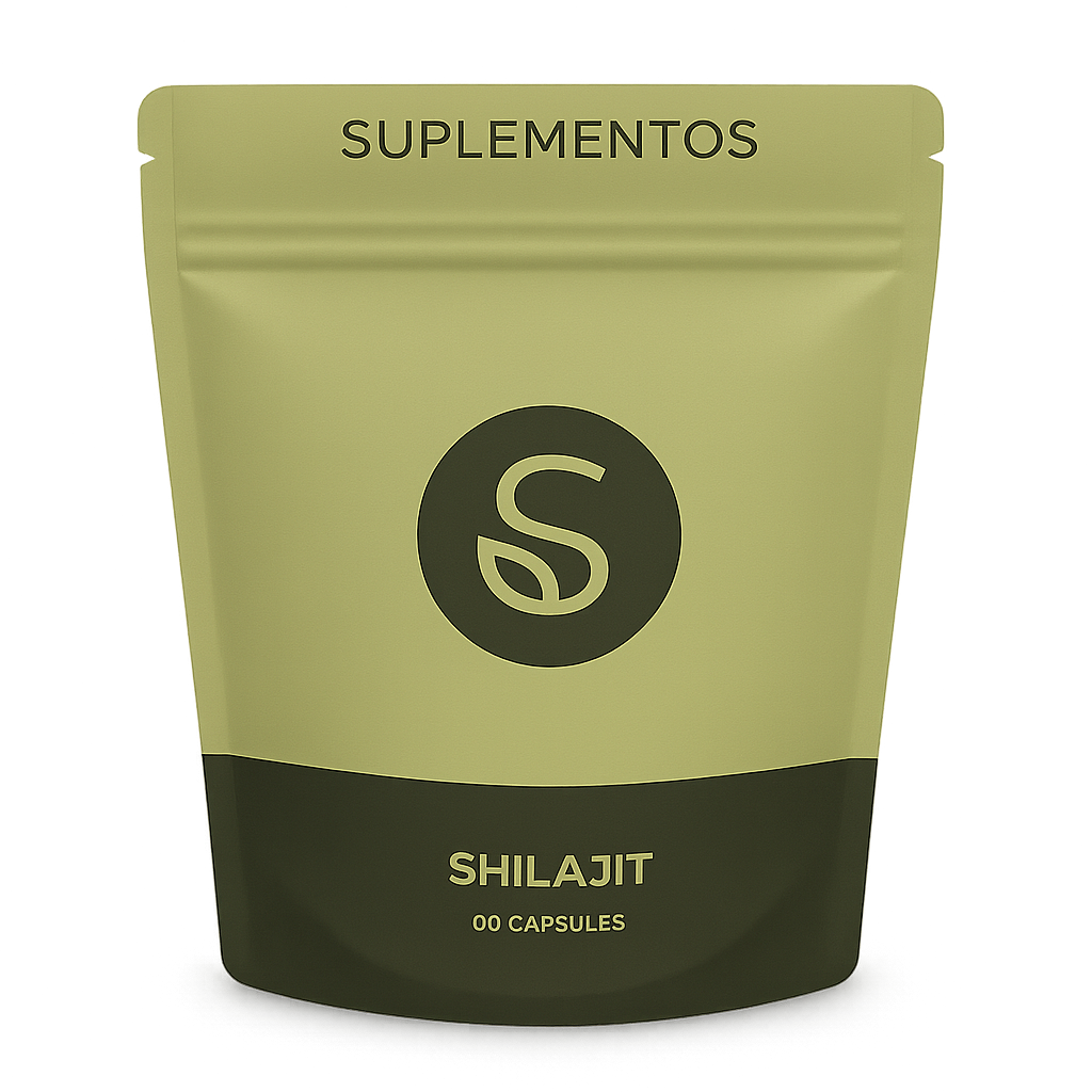 Front of Pure Shilajit 500mg packaging – 20% Fulvic Acid, vegan capsules, 60-count bottle