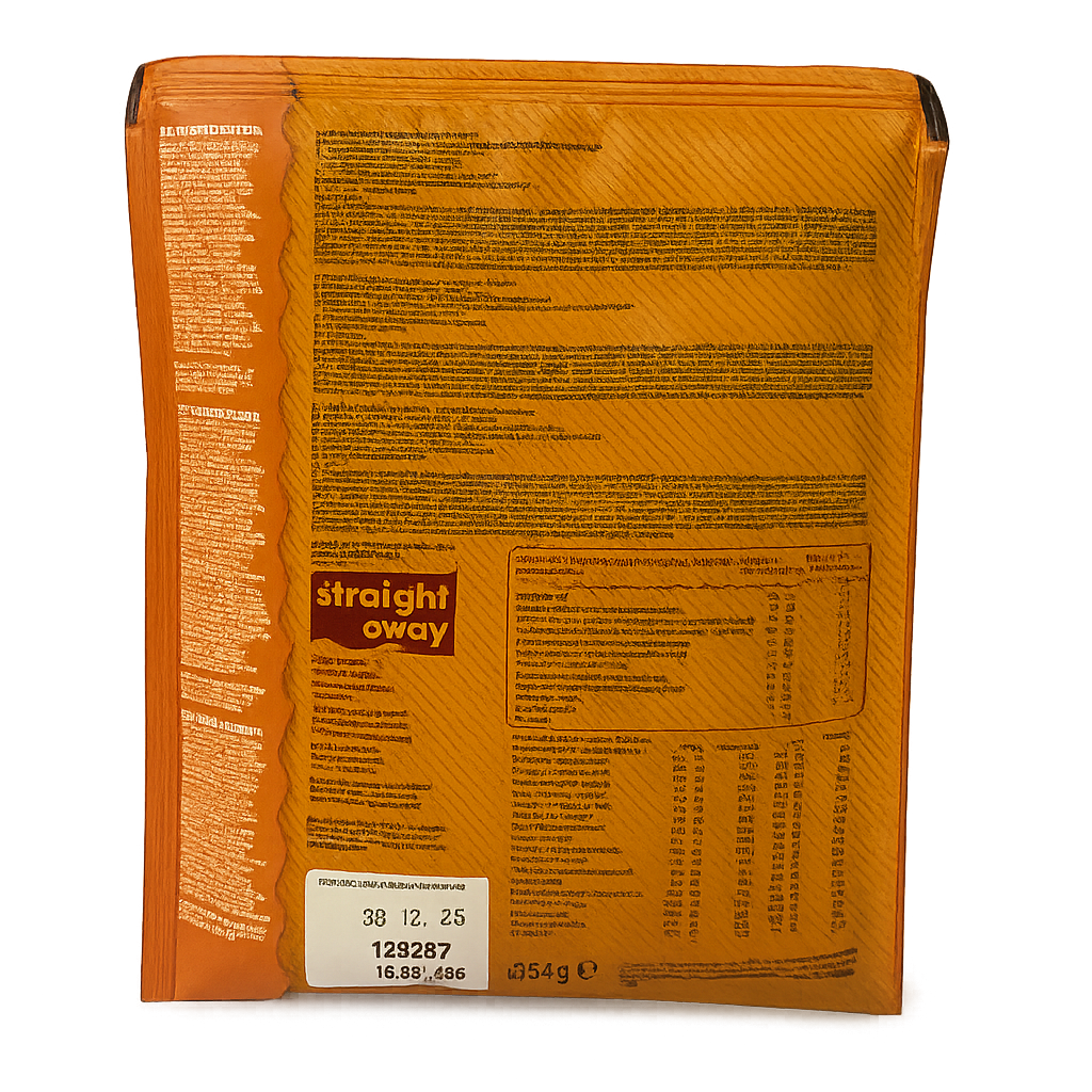 Achterkant verpakking Straight away Sweet & Sour Noodles met voedingswaarden, ingrediënten en bereidingsinstructies.