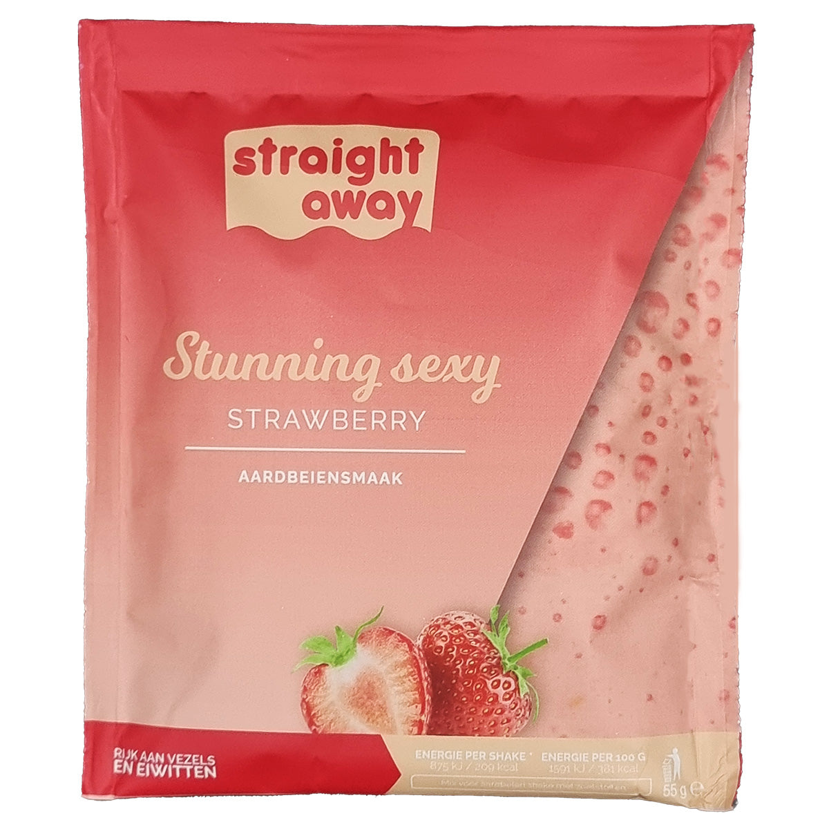 Straight away maaltijdvervangende dieet shake aardbei smaak met verse aardbeien