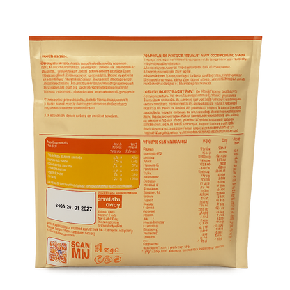 Achterkant verpakking Straight away goodmorning shake met voedingswaarden, ingrediënten en bereidingsinstructies.