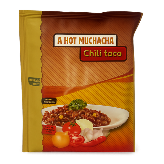 Voorkant verpakking Straight away Chili Taco met afbeelding van het gerecht en productnaam