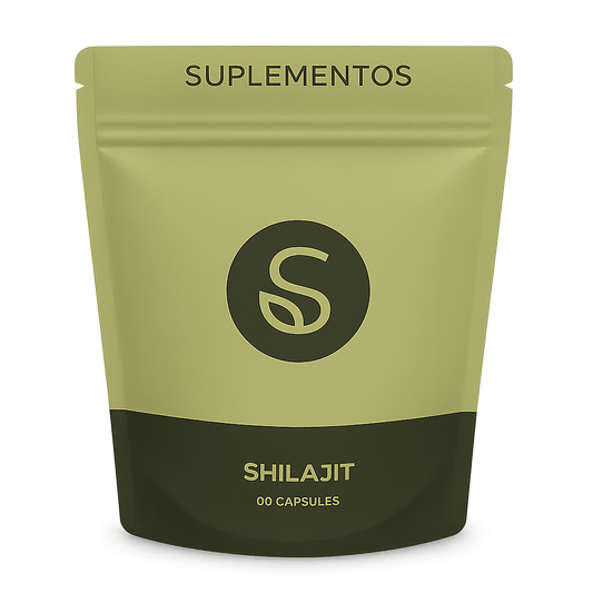 Front of Pure Shilajit 500mg packaging – 20% Fulvic Acid, vegan capsules, 60-count bottle