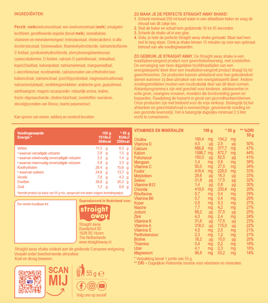 Straight away Meal Replacement Diet Shake Peach flavor in a glass